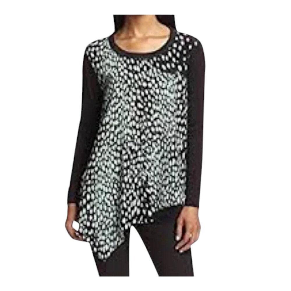 Elizabeth & James Green, White and Black Silk Pullover Top Size M